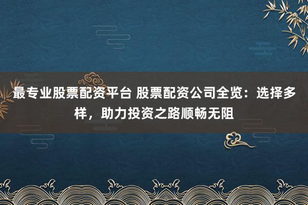 最专业股票配资平台 股票配资公司全览：选择多样，助力投资之路顺畅无阻