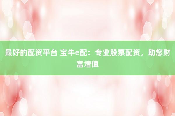 最好的配资平台 宝牛e配：专业股票配资，助您财富增值