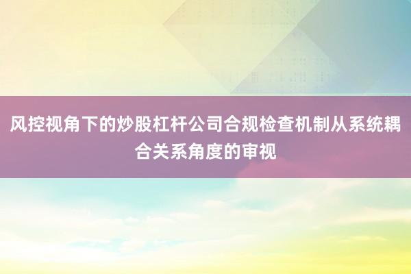 风控视角下的炒股杠杆公司合规检查机制从系统耦合关系角度的审视