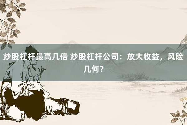 炒股杠杆最高几倍 炒股杠杆公司：放大收益，风险几何？