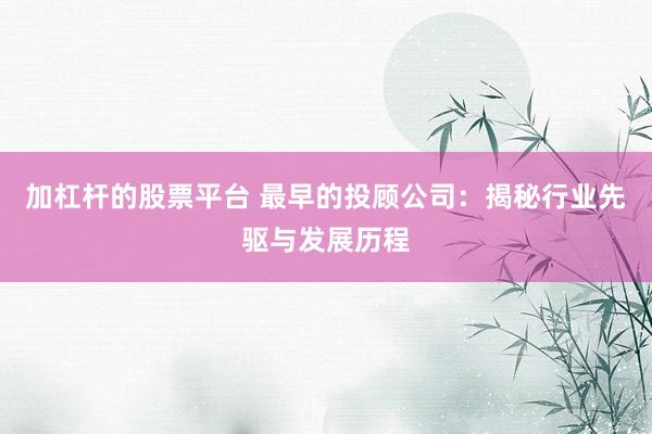 加杠杆的股票平台 最早的投顾公司：揭秘行业先驱与发展历程